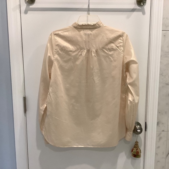 J CREW Light peach lame ruffled collar shirt Large - Picture 3 of 10